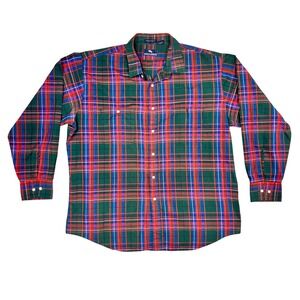 Steeplechase Mens XL Plaid Button Down Shirt Green Red Blue Long Sleeve 4893